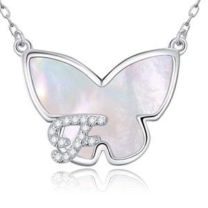 New Silver Butterfly Initial Necklace "F"